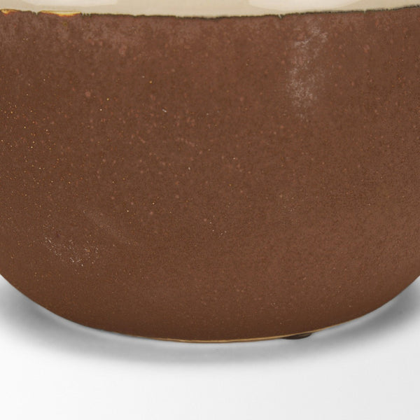 Mercana Tryna Beige and Matte Brown Vase - Stylish Honeypot Design for Fresh Blooms or Home Decor Accents Two Toned | Ceramic | Small 70993