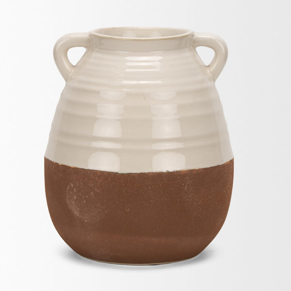 Mercana Tryna Beige and Matte Brown Vase - Stylish Honeypot Design for Fresh Blooms or Home Decor Accents Two Toned | Ceramic | Large 70994