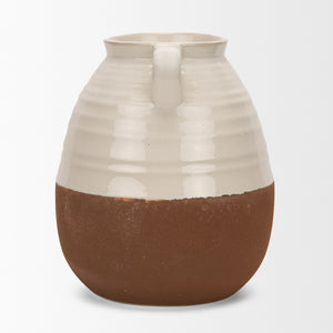 Mercana Tryna Beige and Matte Brown Vase - Stylish Honeypot Design for Fresh Blooms or Home Decor Accents Two Toned | Ceramic | Large 70994