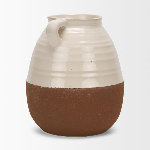 Mercana Tryna Beige and Matte Brown Vase - Stylish Honeypot Design for Fresh Blooms or Home Decor Accents Two Toned | Ceramic | Large 70994