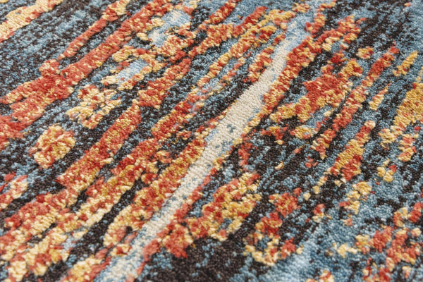 Alora Decor Alure Contemporary Blue Abstract Rug With Copper Accents, Shimmering Hybrid Wool-Tencel Blend Durable Elegance 10' x 13' 00900910300090113
