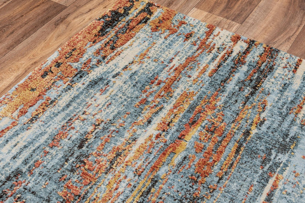 Alora Decor Alure Contemporary Blue Abstract Rug With Copper Accents, Shimmering Hybrid Wool-Tencel Blend Durable Elegance 10' x 13' 00900910300090113