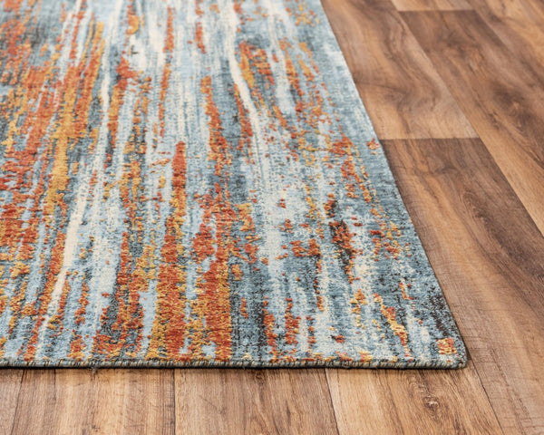 Alora Decor Alure Contemporary Blue Abstract Rug With Copper Accents, Shimmering Hybrid Wool-Tencel Blend Durable Elegance 10' x 13' 00900910300090113