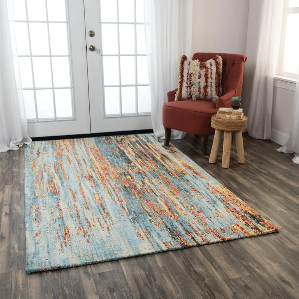 Alora Decor Alure Contemporary Blue Abstract Rug With Copper Accents, Shimmering Hybrid Wool-Tencel Blend Durable Elegance 10' x 13' 00900910300090113
