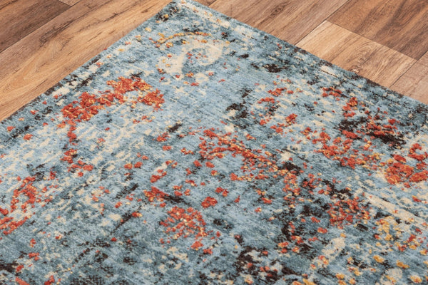 Alora Decor Alure Soft Blue Abstract Rug With Copper-Red Accents, Hand-Washed Wool-Tencel Blend, Plushdurable Finish 8' x 10' 00900910700090810