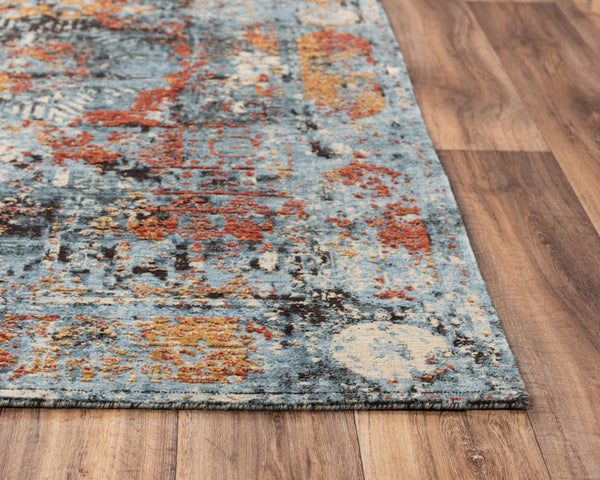 Alora Decor Alure Soft Blue Abstract Rug With Copper-Red Accents, Hand-Washed Wool-Tencel Blend, Plushdurable Finish 8' x 10' 00900910700090810