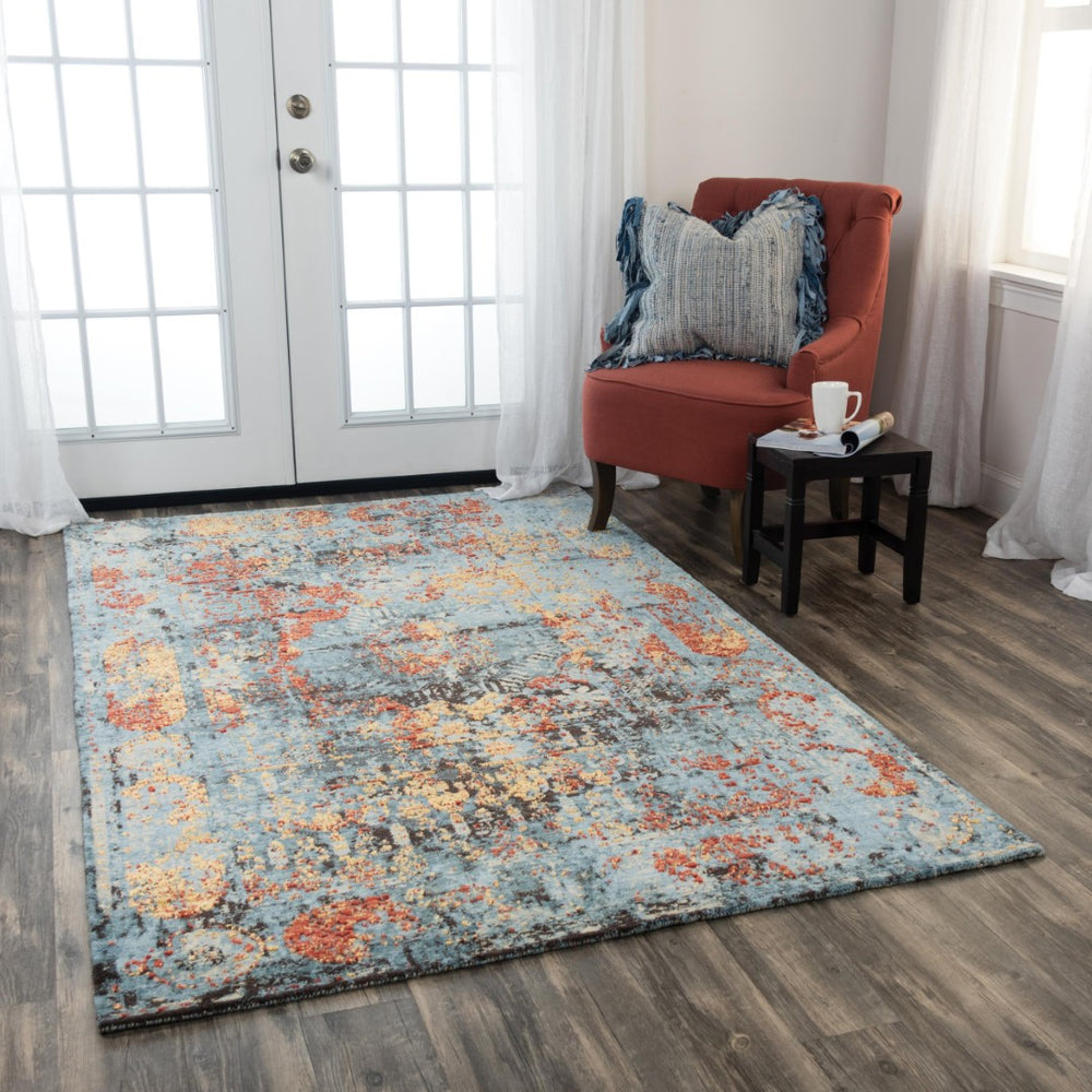 Alora Decor Alure Soft Blue Abstract Rug With Copper-Red Accents, Hand-Washed Wool-Tencel Blend, Plushdurable Finish 8' x 10' 00900910700090810
