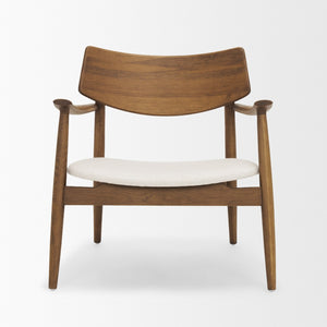 Mercana Haggen Accent Chair - Midcentury Modern Design, Solid Oak Frame, Cream Upholstery, Cozy Comfort Medium Brown Wood | Cream Fabric 71015