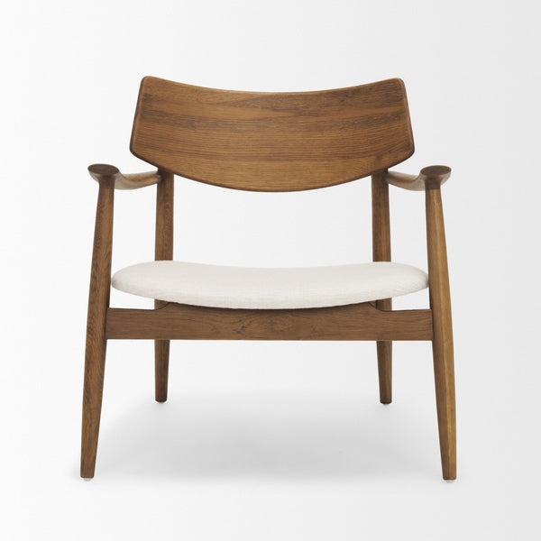 Mercana Haggen Accent Chair - Midcentury Modern Design, Solid Oak Frame, Cream Upholstery, Cozy Comfort Medium Brown Wood | Cream Fabric 71015