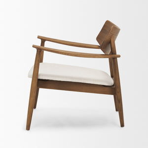 Mercana Haggen Accent Chair - Midcentury Modern Design, Solid Oak Frame, Cream Upholstery, Cozy Comfort Medium Brown Wood | Cream Fabric 71015