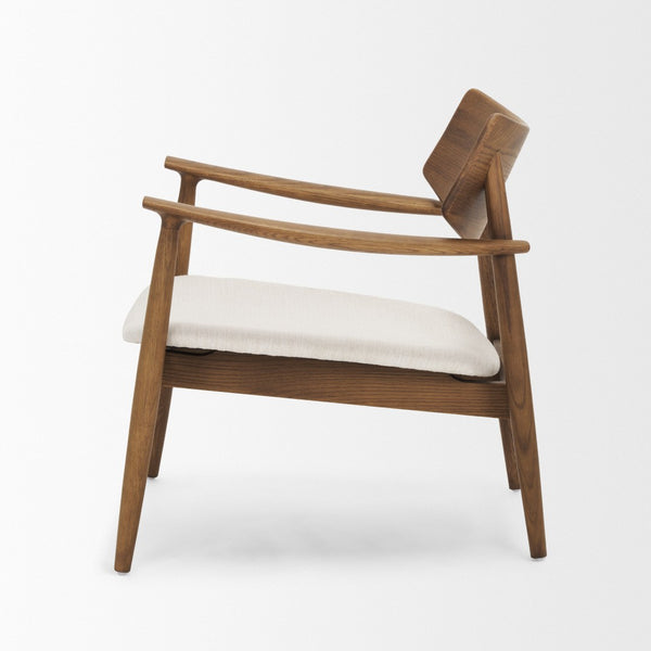 Mercana Haggen Accent Chair - Midcentury Modern Design, Solid Oak Frame, Cream Upholstery, Cozy Comfort Medium Brown Wood | Cream Fabric 71015