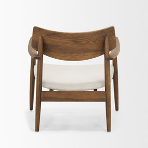 Mercana Haggen Accent Chair - Midcentury Modern Design, Solid Oak Frame, Cream Upholstery, Cozy Comfort Medium Brown Wood | Cream Fabric 71015