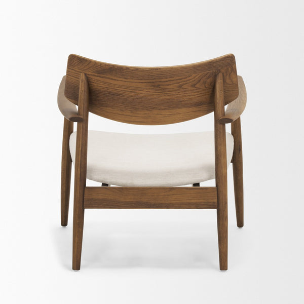 Mercana Haggen Accent Chair - Midcentury Modern Design, Solid Oak Frame, Cream Upholstery, Cozy Comfort Medium Brown Wood | Cream Fabric 71015