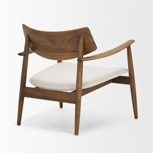 Mercana Haggen Accent Chair - Midcentury Modern Design, Solid Oak Frame, Cream Upholstery, Cozy Comfort Medium Brown Wood | Cream Fabric 71015
