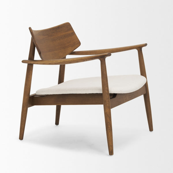 Mercana Haggen Accent Chair - Midcentury Modern Design, Solid Oak Frame, Cream Upholstery, Cozy Comfort Medium Brown Wood | Cream Fabric 71015