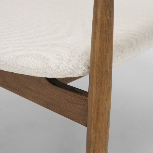 Mercana Haggen Accent Chair - Midcentury Modern Design, Solid Oak Frame, Cream Upholstery, Cozy Comfort Medium Brown Wood | Cream Fabric 71015