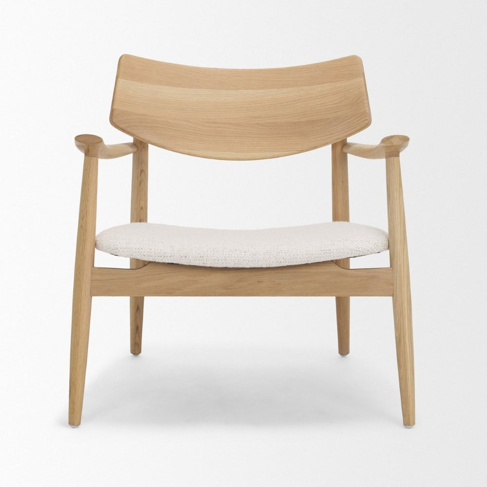Mercana Haggen Accent Chair - Midcentury Modern Design, Solid Oak Frame, Cream Upholstery, Cozy Comfort Light Brown Wood | Cream Fabric 71016