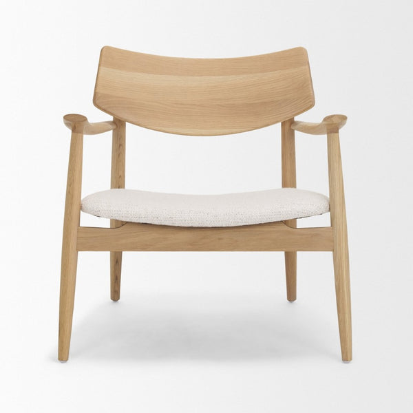 Mercana Haggen Accent Chair - Midcentury Modern Design, Solid Oak Frame, Cream Upholstery, Cozy Comfort Light Brown Wood | Cream Fabric 71016