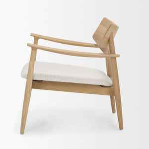 Mercana Haggen Accent Chair - Midcentury Modern Design, Solid Oak Frame, Cream Upholstery, Cozy Comfort Light Brown Wood | Cream Fabric 71016