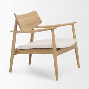 Mercana Haggen Accent Chair - Midcentury Modern Design, Solid Oak Frame, Cream Upholstery, Cozy Comfort Light Brown Wood | Cream Fabric 71016