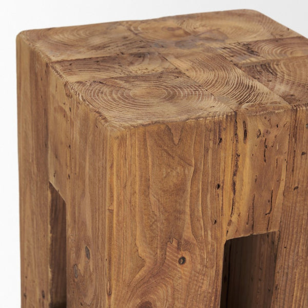 Mercana Waylen Rustic Wood Accent Stool - Handcrafted Natural Charm for Farmhouse and Eclectic Decor 71020
