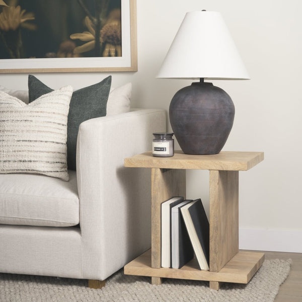 Mercana Nohr Handcrafted Solid Mango Wood Accent Table with Unique Grain for Timeless Style and Function Light Brown 70109