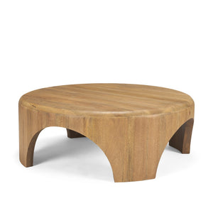 Mercana Shima Round Coffee Table with Arched Legs - Contemporary Mango Wood Design for Modern Living Spaces Light Brown Wood 70867