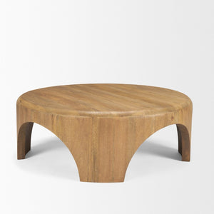 Mercana Shima Round Coffee Table with Arched Legs - Contemporary Mango Wood Design for Modern Living Spaces Light Brown Wood 70867