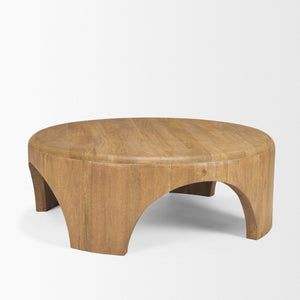 Mercana Shima Round Coffee Table with Arched Legs - Contemporary Mango Wood Design for Modern Living Spaces Light Brown Wood 70867