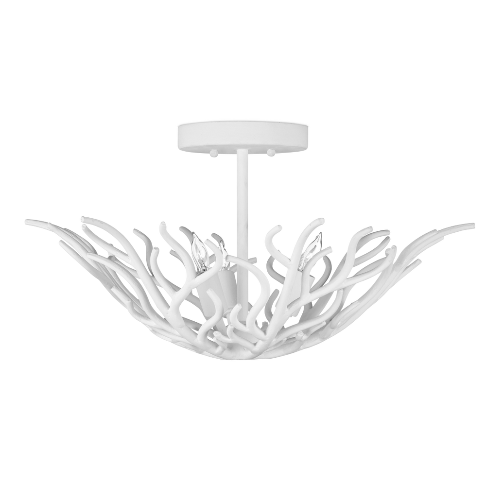 Snowfall Semi-Flush Mount Light Fixture in Gesso White - Elegant Wrought Iron Design for Coastal Spaces