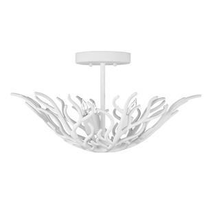 Snowfall Semi-Flush Mount Light Fixture in Gesso White - Elegant Wrought Iron Design for Coastal Spaces