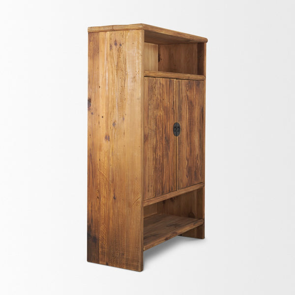 Mercana Wayde Curio Cabinet - Rustic Recycled Pine with Matte Black Metal Pulls for Stylish Display & Storage 71021