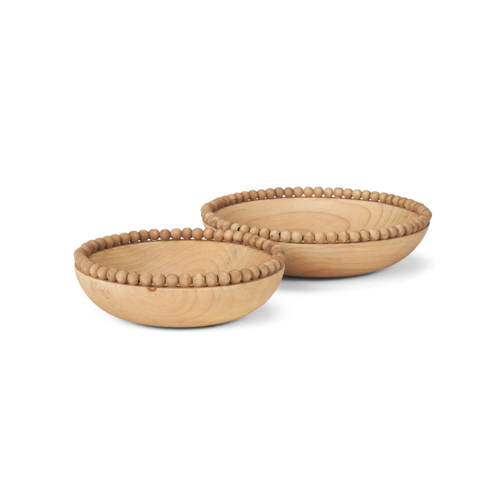Mercana Wendell Elegant Solid Wood Bowls with Decorative Beaded Rims - Perfect for Home Décor & Serving Light Brown | Wood 70928