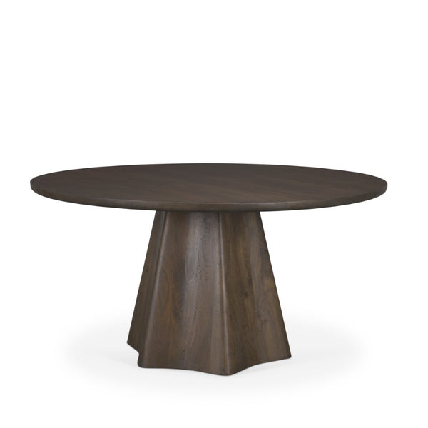 Mercana Jovani Elegant Round Dining Table in Solid Mango Wood with Sculptural Pedestal for Stunning Spaces 60" Dk Brown Wood Top | Dk Brown Wood Base 71107-AB