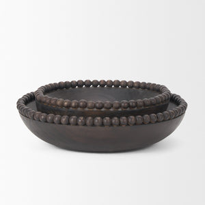 Mercana Wendell Elegant Solid Wood Bowls with Decorative Beaded Rims - Perfect for Home Décor & Serving Dark Brown | Wood 70927