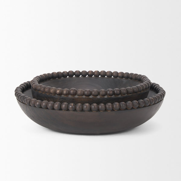 Mercana Wendell Elegant Solid Wood Bowls with Decorative Beaded Rims - Perfect for Home Décor & Serving Dark Brown | Wood 70927