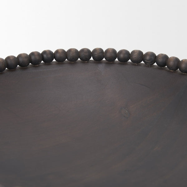 Mercana Wendell Elegant Solid Wood Bowls with Decorative Beaded Rims - Perfect for Home Décor & Serving Dark Brown | Wood 70927