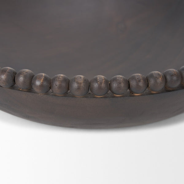 Mercana Wendell Elegant Solid Wood Bowls with Decorative Beaded Rims - Perfect for Home Décor & Serving Dark Brown | Wood 70927