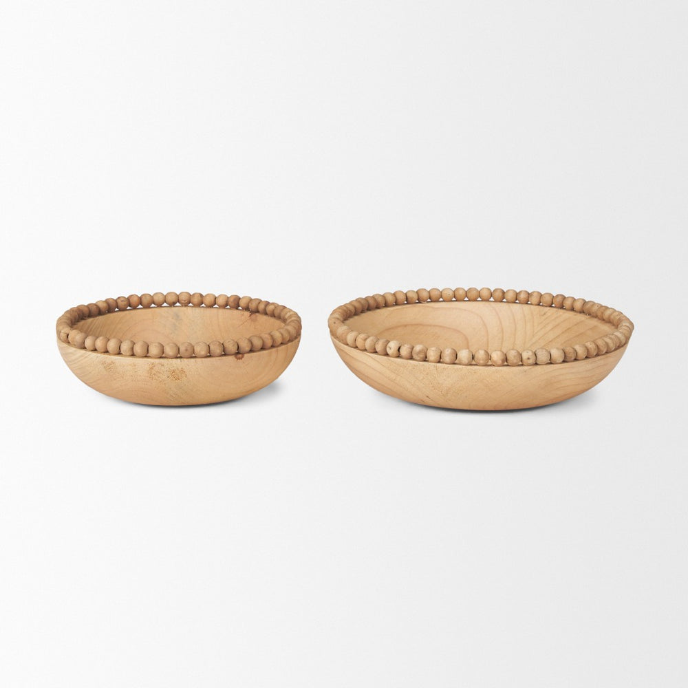 Mercana Wendell Elegant Solid Wood Bowls with Decorative Beaded Rims - Perfect for Home Décor & Serving Light Brown | Wood 70928