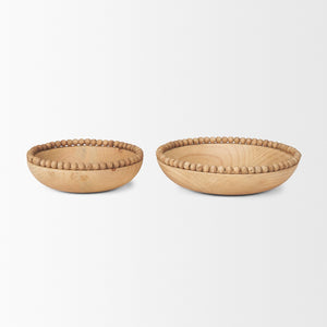 Mercana Wendell Elegant Solid Wood Bowls with Decorative Beaded Rims - Perfect for Home Décor & Serving Light Brown | Wood 70928