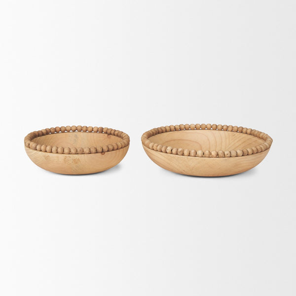 Mercana Wendell Elegant Solid Wood Bowls with Decorative Beaded Rims - Perfect for Home Décor & Serving Light Brown | Wood 70928