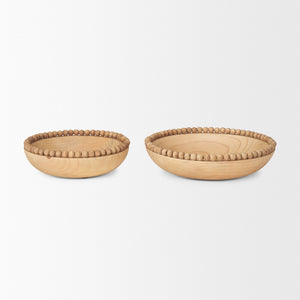 Mercana Wendell Elegant Solid Wood Bowls with Decorative Beaded Rims - Perfect for Home Décor & Serving Light Brown | Wood 70928