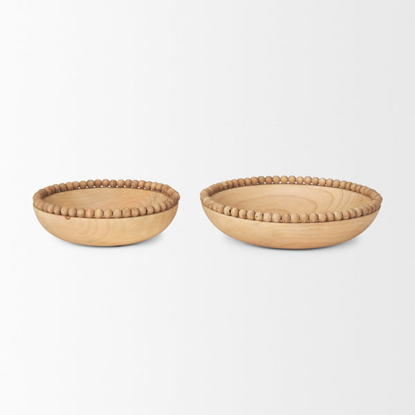 Mercana Wendell Elegant Solid Wood Bowls with Decorative Beaded Rims - Perfect for Home Décor & Serving Light Brown | Wood 70928