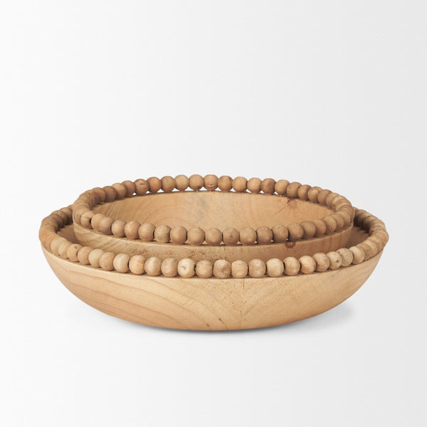 Mercana Wendell Elegant Solid Wood Bowls with Decorative Beaded Rims - Perfect for Home Décor & Serving Light Brown | Wood 70928