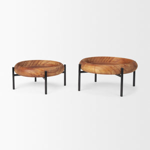 Mercana Wally Elegant Two-Tier Wooden Tray Set with Contemporary Metal Stand for Stylish Home Organization 71047