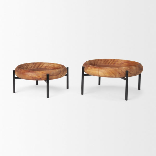 Mercana Wally Elegant Two-Tier Wooden Tray Set with Contemporary Metal Stand for Stylish Home Organization 71047