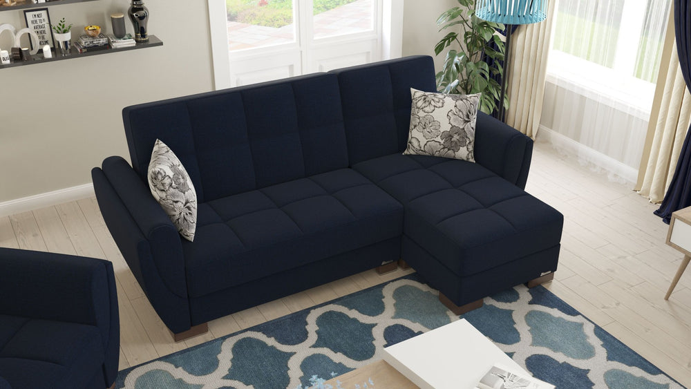 English Elm Primenest Skyhaven Convertible Chaise Lounge With Storage - Stylish Blue Chenille Sleeper Sofa B030P303521-GIGA