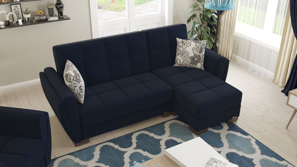 English Elm Primenest Skyhaven Convertible Chaise Lounge With Storage - Stylish Blue Chenille Sleeper Sofa B030P303521-GIGA