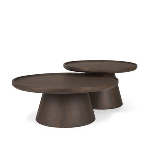 Mercana Takoda Nesting Coffee Tables with Tapered Drum Base - Rustic Mango Wood Design for Elegant Spaces 71011-AB