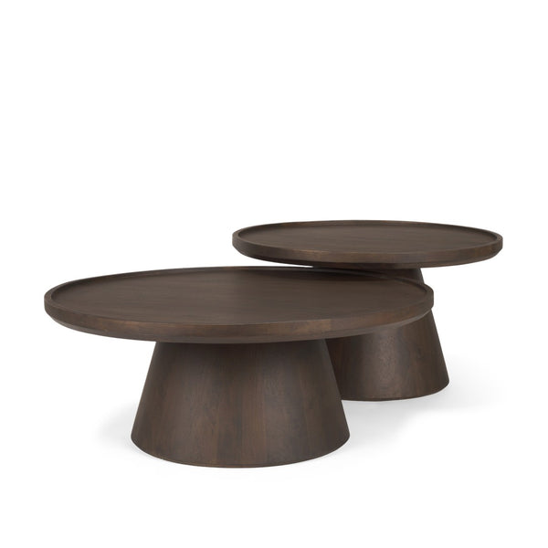 Mercana Takoda Nesting Coffee Tables with Tapered Drum Base - Rustic Mango Wood Design for Elegant Spaces 71011-AB